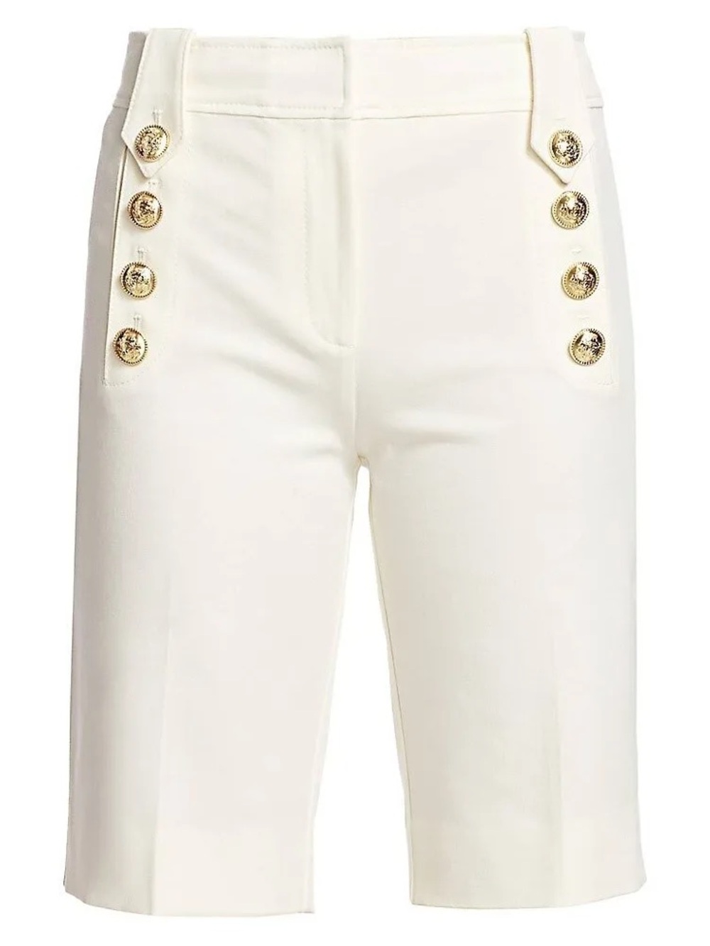 10 Crosby Derek Lam Cream High-Rise Bermuda Shorts with Gold Buttons